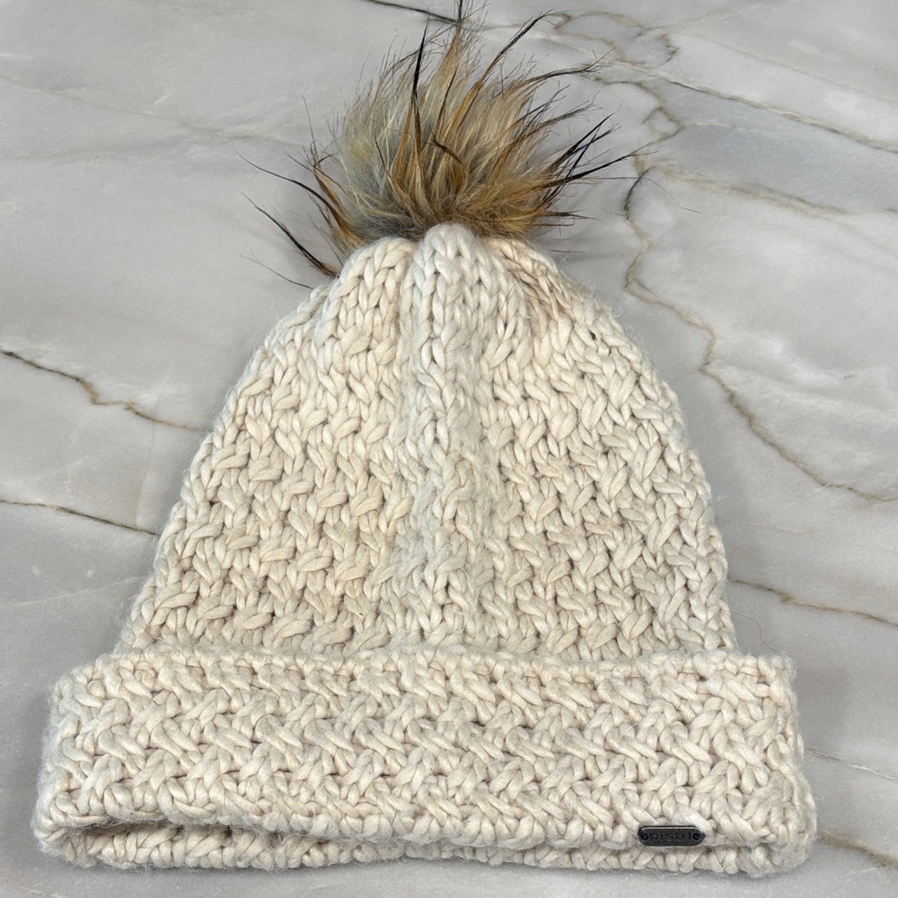 Pistil Cream Knit Beanie with Faux Fur Pom